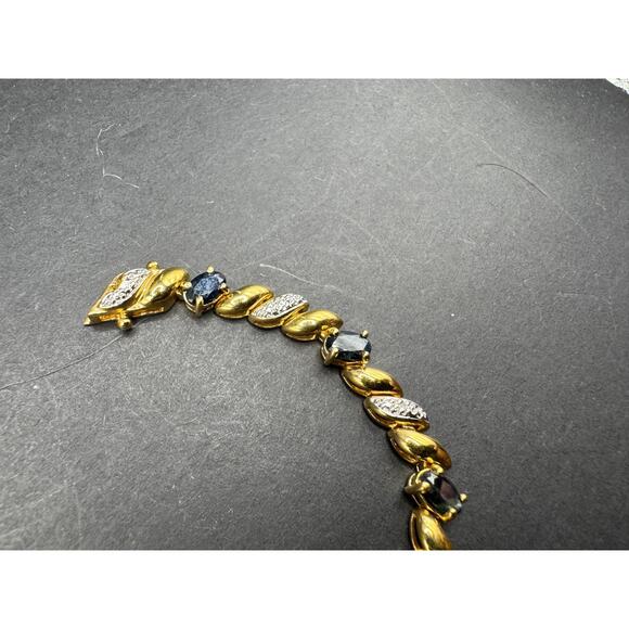 Ross Simons Sterling Silver 925 Gold Tone Sapphire & Diamond Tennis Bracelet 7" - Picture 5 of 10